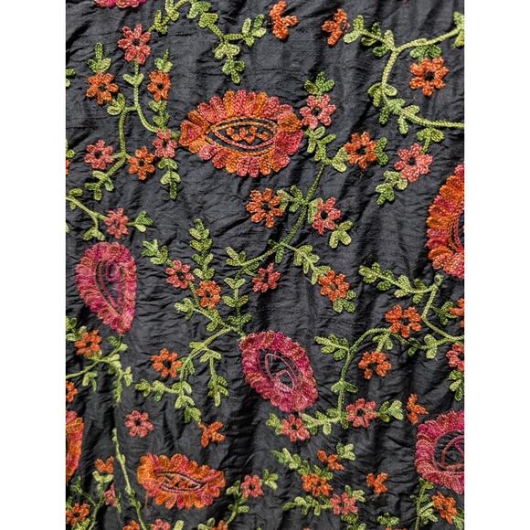 Laura Ashley Embroidered Silk Shantung Jacket Sz S Black Green Red Orange Floral - Picture 2 of 8